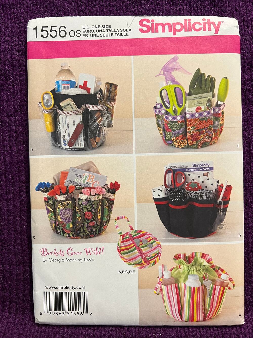 Simplicity 1556 pattern bucket organizer caddy zipper pouch